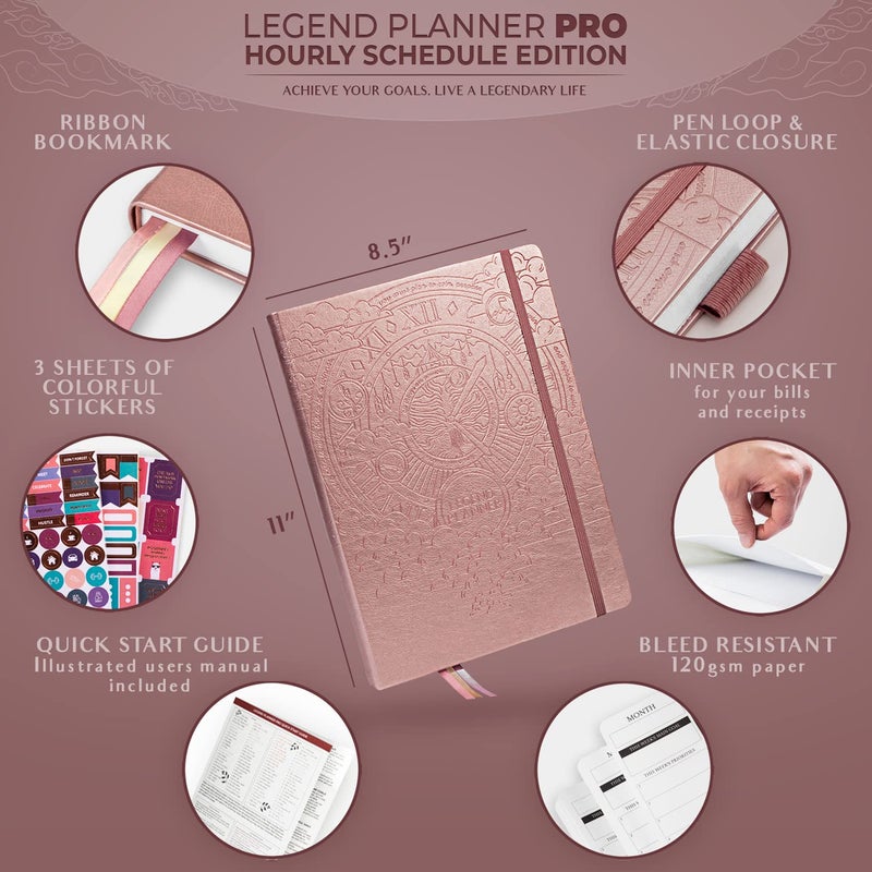 Legend Planner PRO Hourly Schedule - Weekly & Daily Organizer with Time Slots. Appointment Book Journal for Work & Personal, A4 (Rose Gold) - Image 2